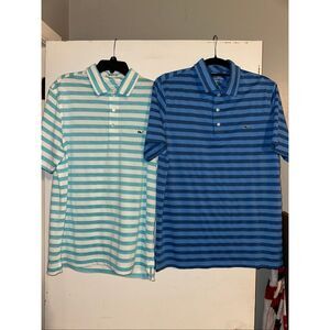 Vineyard Vines Polo Shirt Mens Medium Blue White Stripe Performance Golf Sankaty